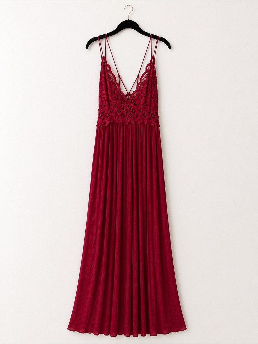 Free People Burgundy Lace-Trim Maxi Dress